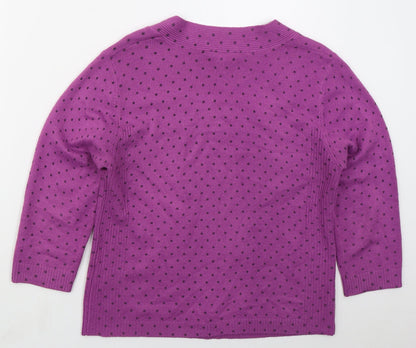 Touch Womens Purple Square Neck Polka Dot Acrylic Pullover Jumper Size M