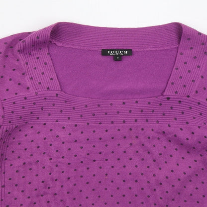 Touch Womens Purple Square Neck Polka Dot Acrylic Pullover Jumper Size M