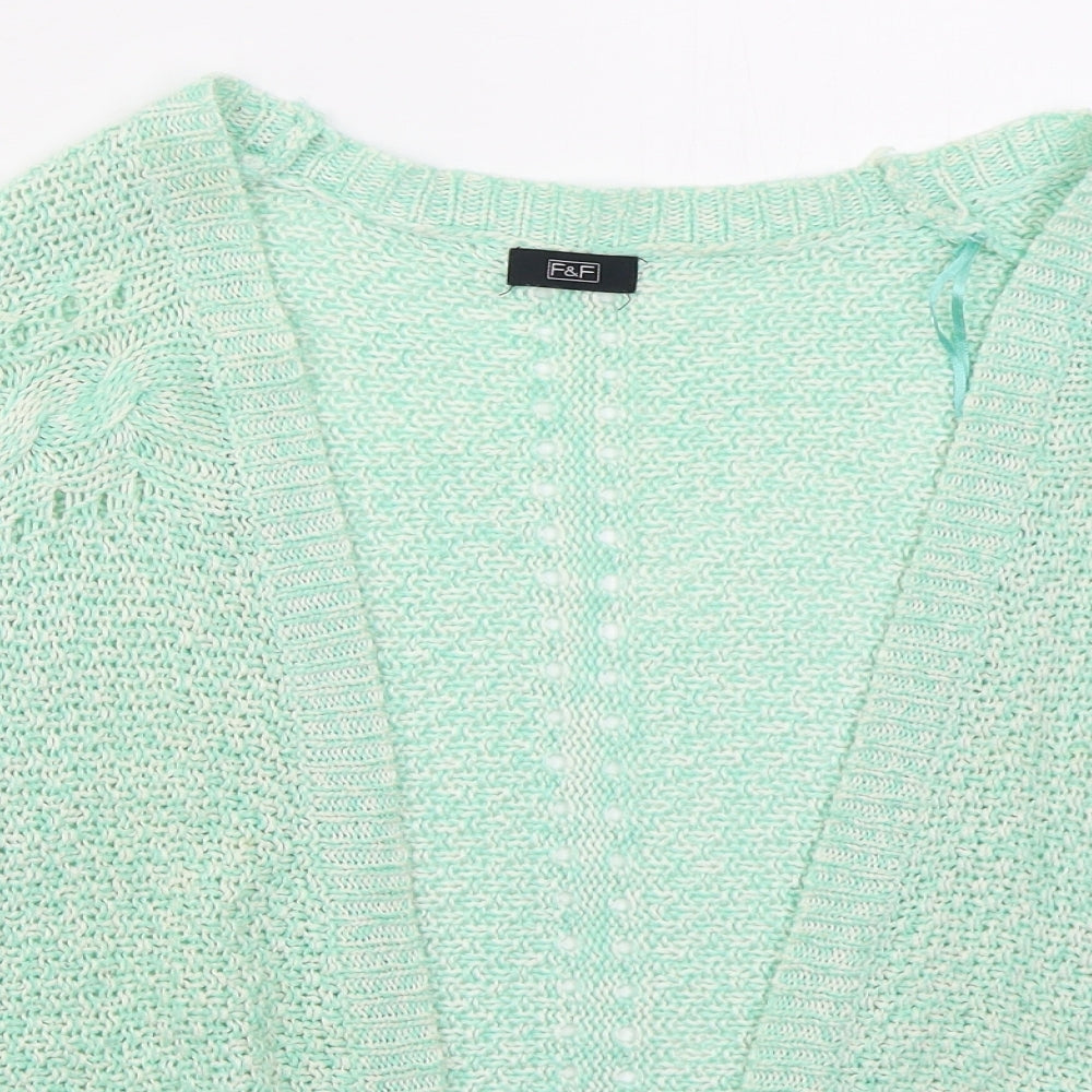 F&F Womens Green V-Neck  Acrylic Cardigan Jumper Size 14