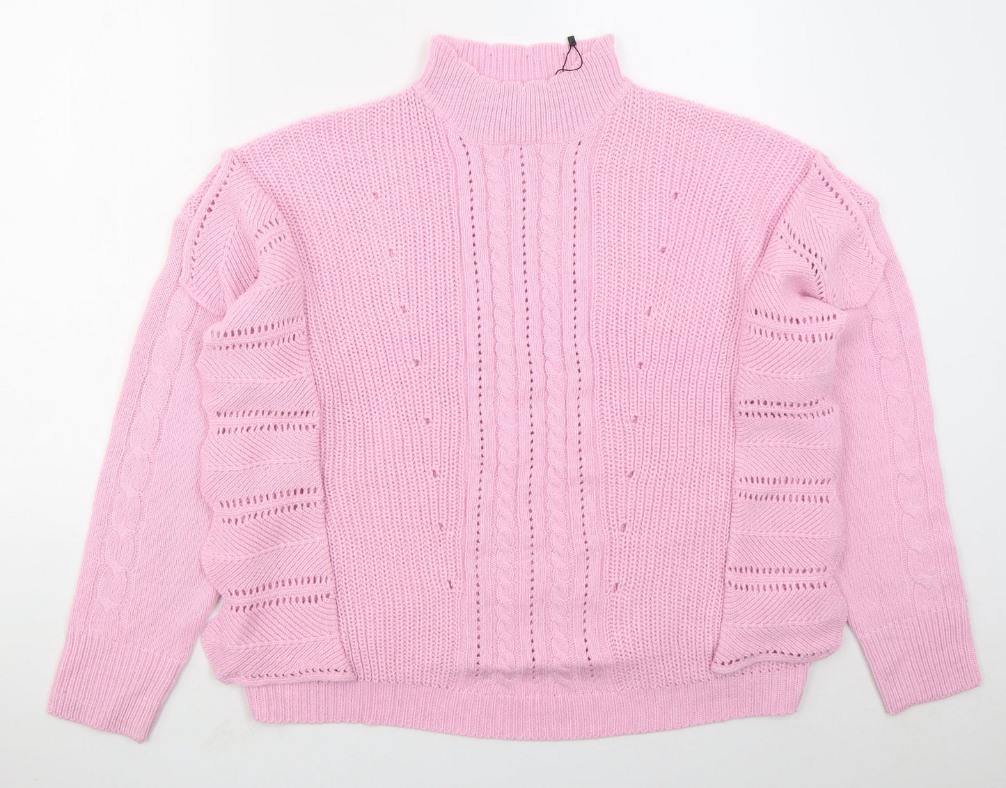 Boohoo Womens Pink High Neck  Acrylic Pullover Jumper Size 14