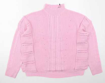 Boohoo Womens Pink High Neck  Acrylic Pullover Jumper Size 14