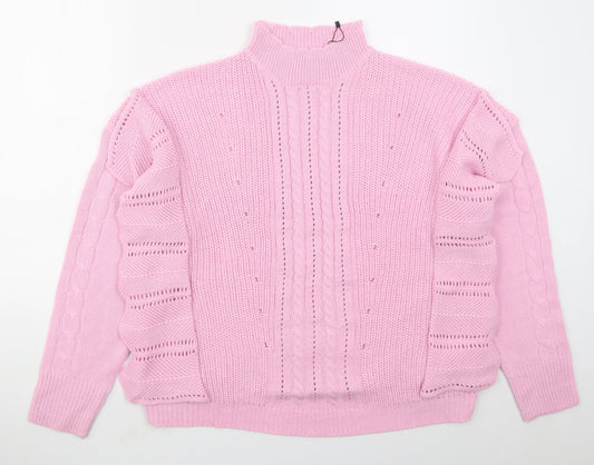 Boohoo Womens Pink High Neck  Acrylic Pullover Jumper Size 14