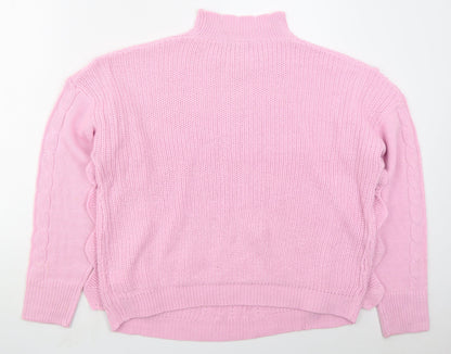 Boohoo Womens Pink High Neck  Acrylic Pullover Jumper Size 14