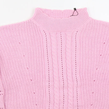 Boohoo Womens Pink High Neck  Acrylic Pullover Jumper Size 14