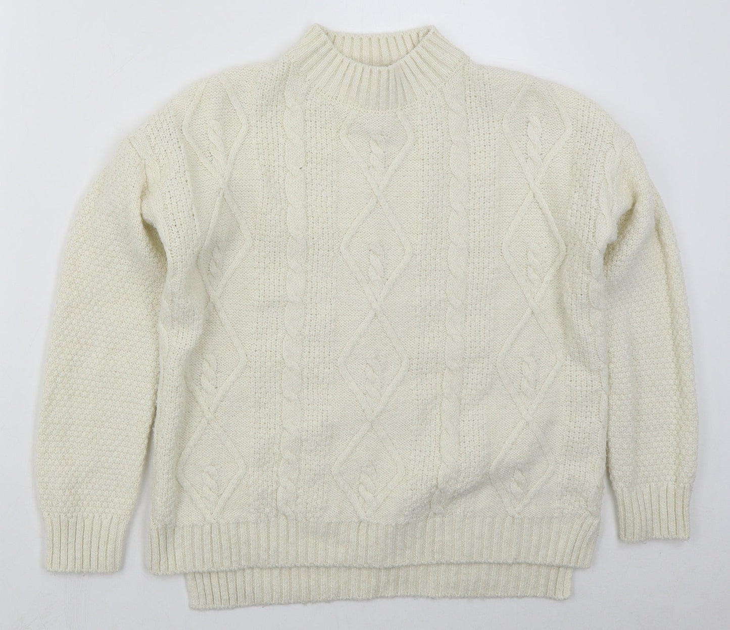 Primark Womens Ivory Mock Neck  Acrylic Pullover Jumper Size 10