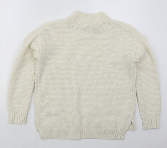 Primark Womens Ivory Mock Neck  Acrylic Pullover Jumper Size 10