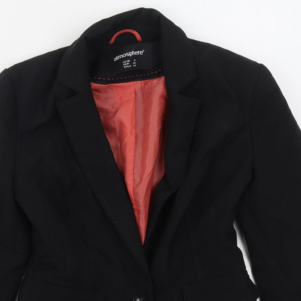 Atmosphere Womens Black  Polyester Jacket Suit Jacket Size 8