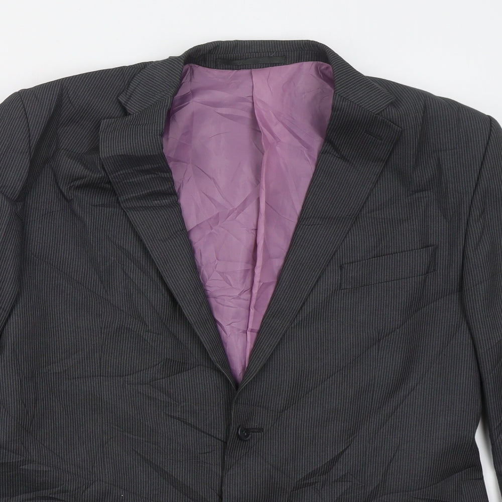 F&F Mens Grey Striped Polyester Jacket Suit Jacket Size 42