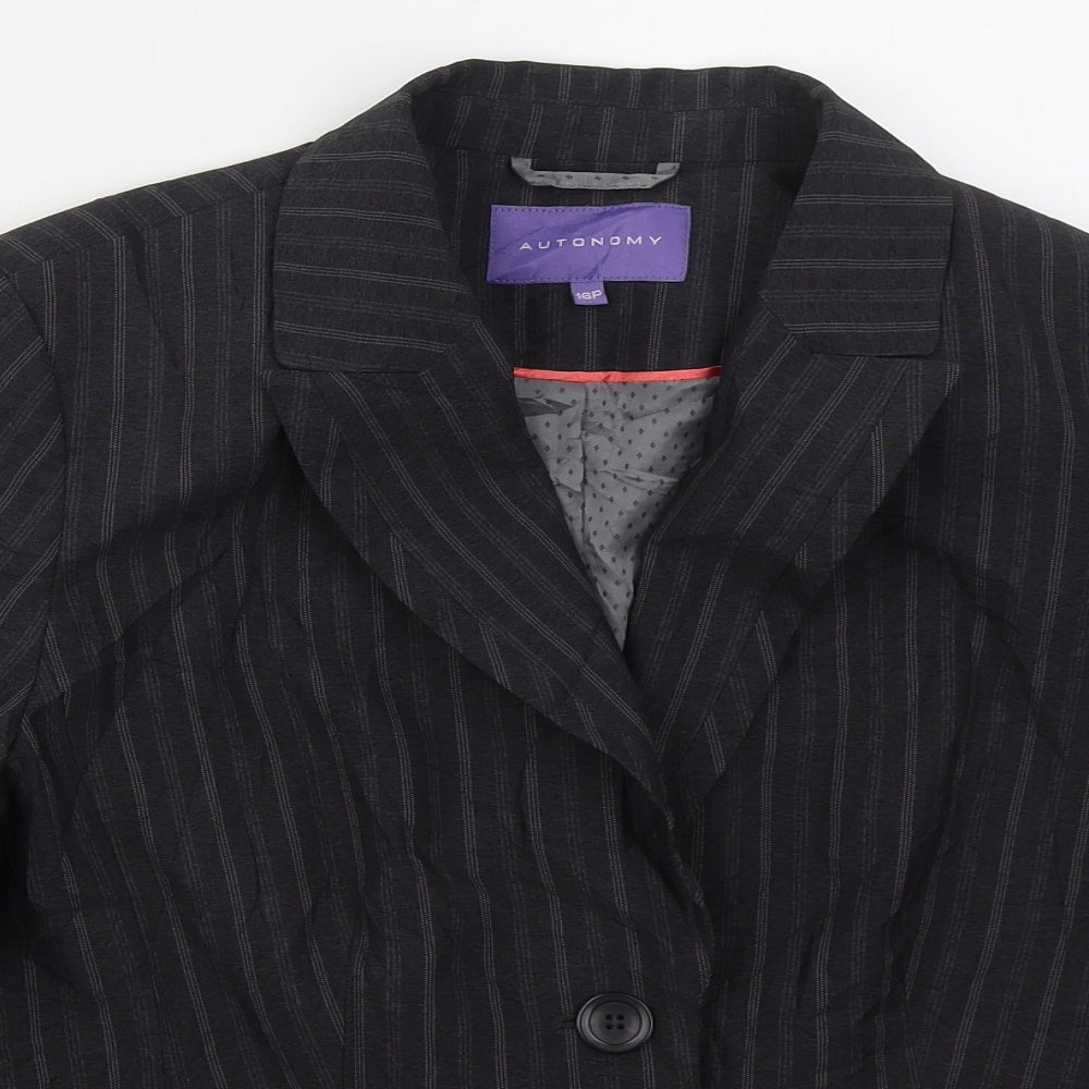 Autonomy Womens Grey Striped Polyester Jacket Suit Jacket Size 16