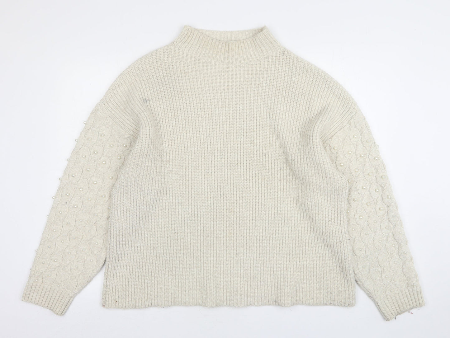 George Womens Beige High Neck  Acrylic Pullover Jumper Size M