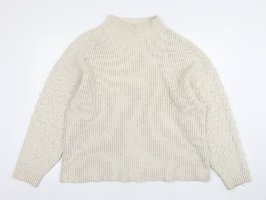 George Womens Beige High Neck  Acrylic Pullover Jumper Size M