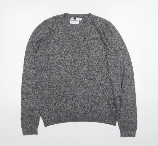 Topman Mens Grey Round Neck  Cotton Pullover Jumper Size S