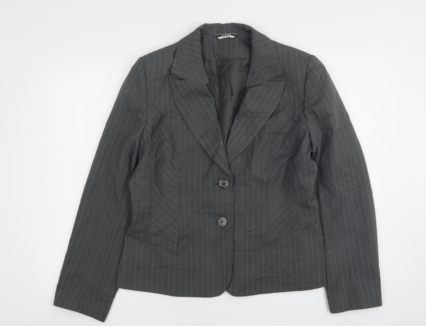 George Womens Grey Striped Polyester Jacket Suit Jacket Size 14
