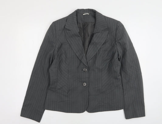 George Womens Grey Striped Polyester Jacket Suit Jacket Size 14