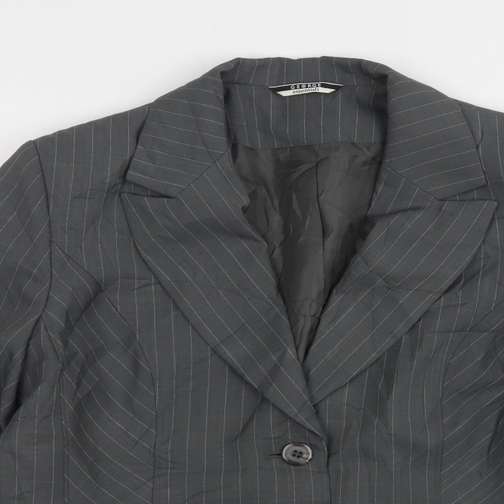 George Womens Grey Striped Polyester Jacket Suit Jacket Size 14