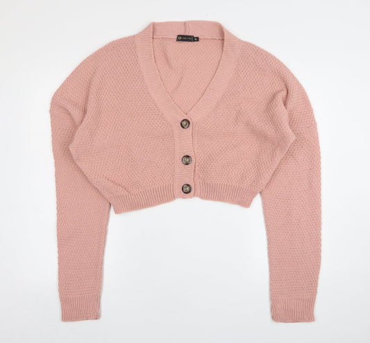 I SAW IT FIRST Womens Pink V-Neck  Acrylic Cardigan Jumper Size XL