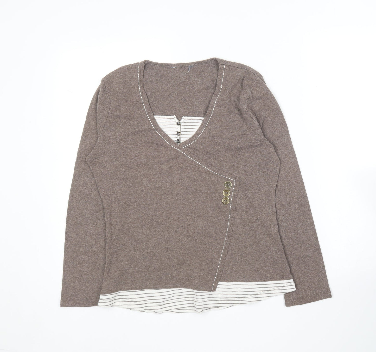 M&Co Womens Brown Round Neck  Cotton Pullover Jumper Size L
