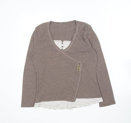 M&Co Womens Brown Round Neck  Cotton Pullover Jumper Size L