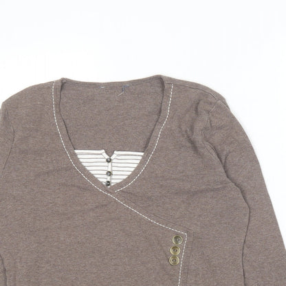 M&Co Womens Brown Round Neck  Cotton Pullover Jumper Size L