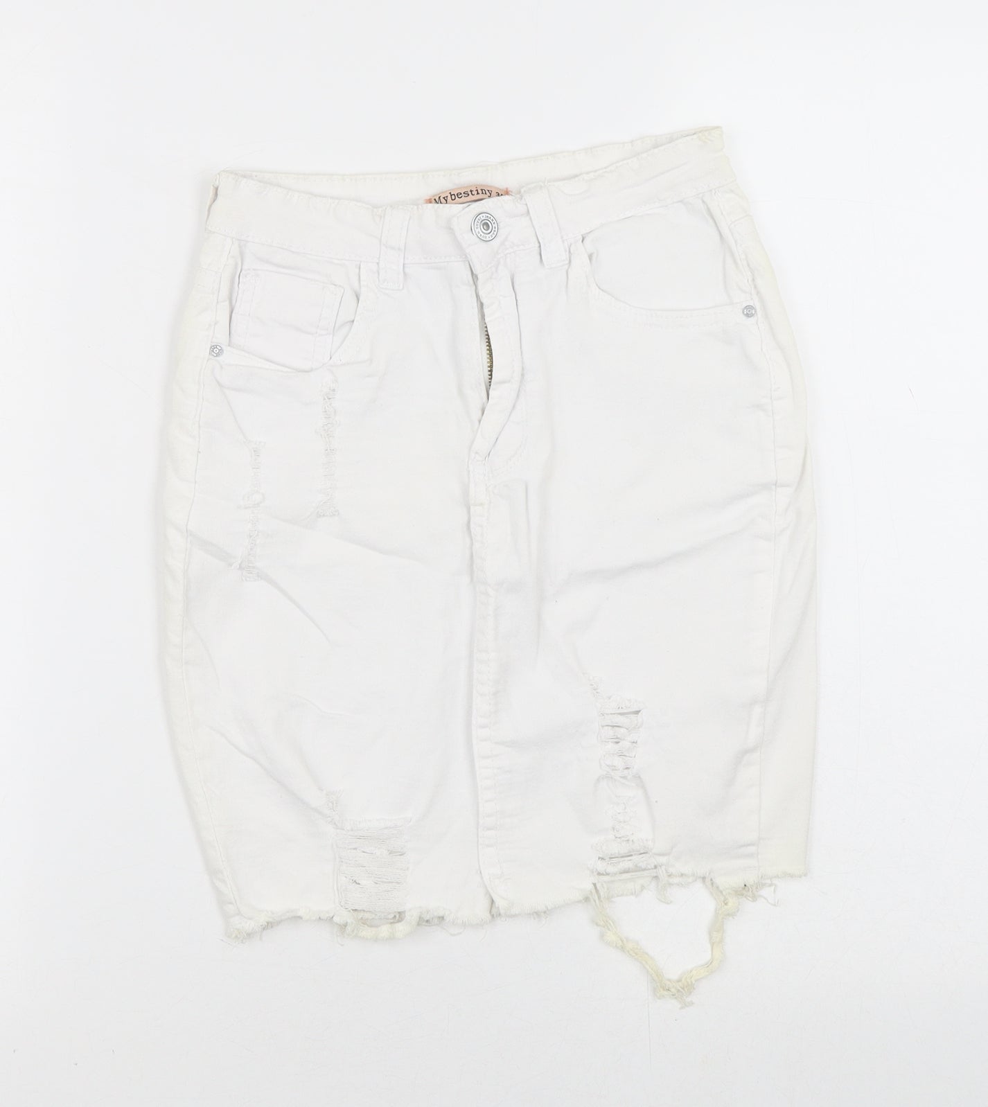 Mybestiny Womens White  Cotton Straight & Pencil Skirt Size XS    - Cut off Distressed