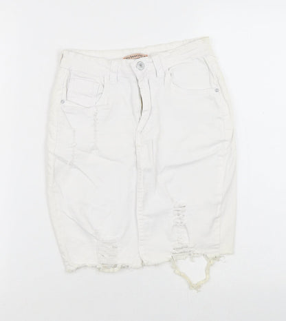 Mybestiny Womens White  Cotton Straight & Pencil Skirt Size XS    - Cut off Distressed