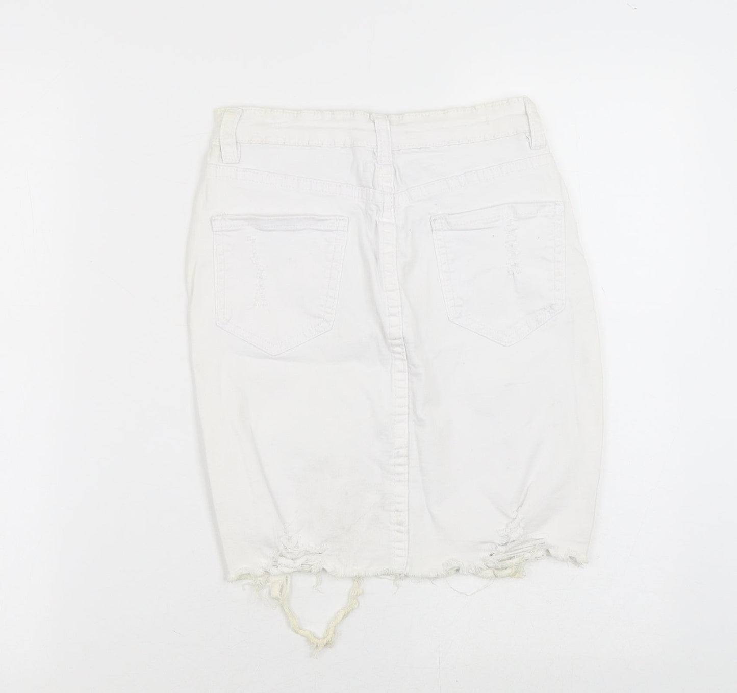 Mybestiny Womens White  Cotton Straight & Pencil Skirt Size XS    - Cut off Distressed