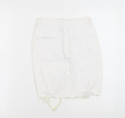 Mybestiny Womens White  Cotton Straight & Pencil Skirt Size XS    - Cut off Distressed