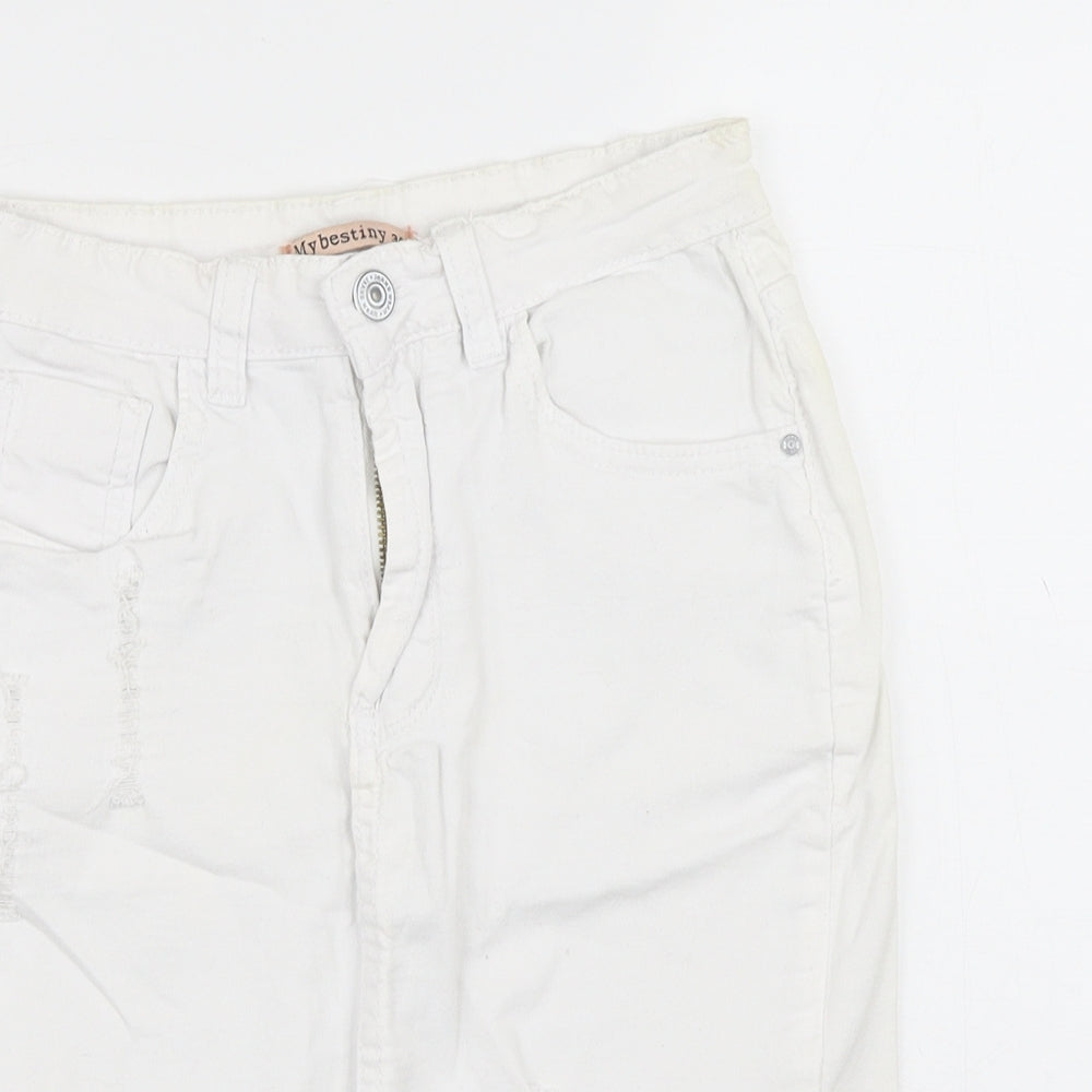 Mybestiny Womens White  Cotton Straight & Pencil Skirt Size XS    - Cut off Distressed