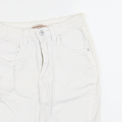 Mybestiny Womens White  Cotton Straight & Pencil Skirt Size XS    - Cut off Distressed