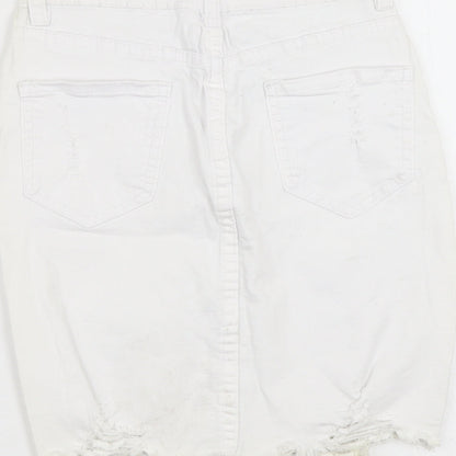 Mybestiny Womens White  Cotton Straight & Pencil Skirt Size XS    - Cut off Distressed