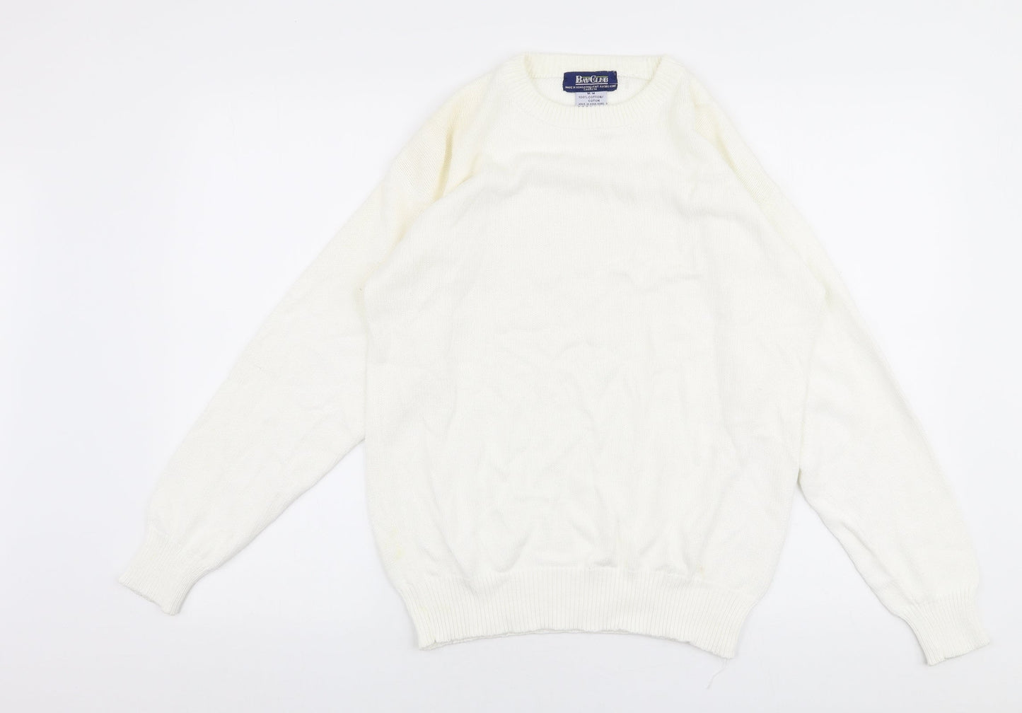 Bay Clue Womens White Round Neck  100% Cotton Pullover Jumper Size M