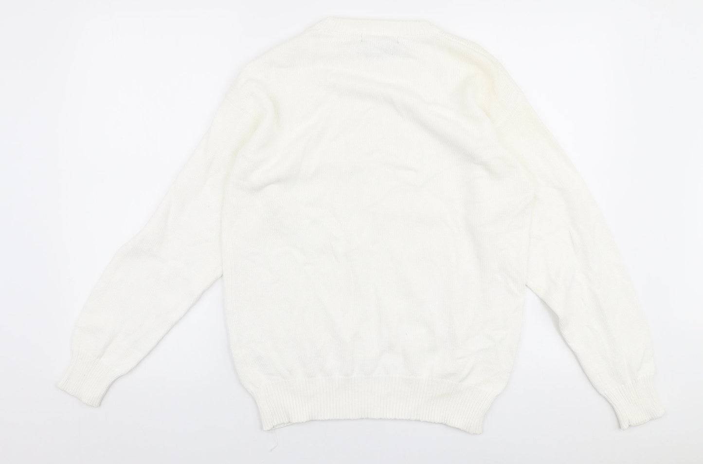 Bay Clue Womens White Round Neck  100% Cotton Pullover Jumper Size M