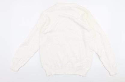 Bay Clue Womens White Round Neck  100% Cotton Pullover Jumper Size M