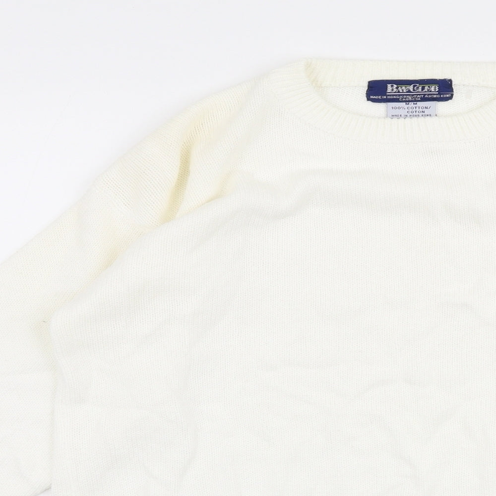 Bay Clue Womens White Round Neck  100% Cotton Pullover Jumper Size M