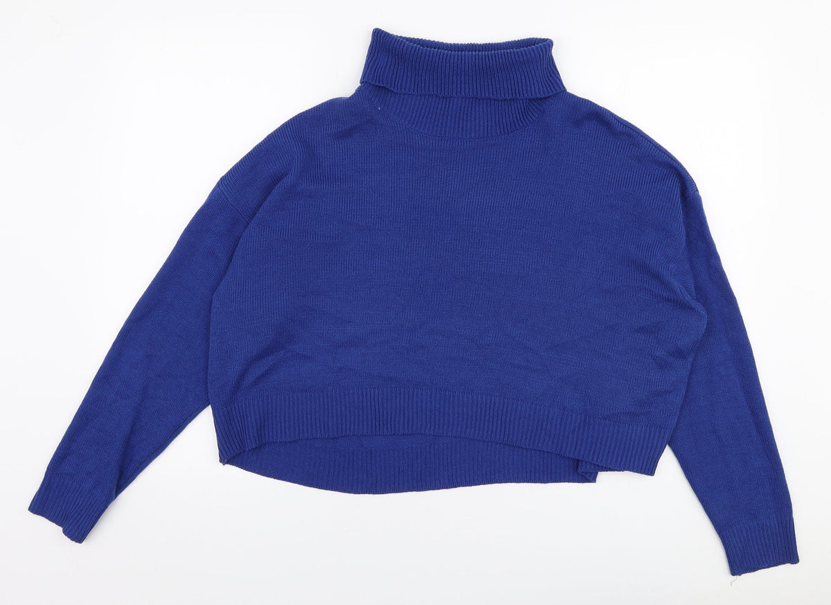 H&M Womens Blue Roll Neck  Acrylic Pullover Jumper Size M