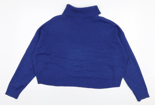 H&M Womens Blue Roll Neck  Acrylic Pullover Jumper Size M