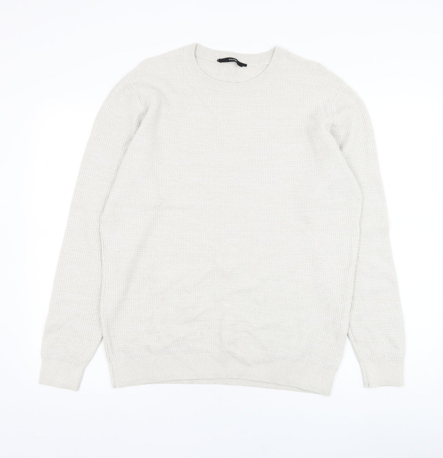 George Mens Ivory Round Neck  Cotton Pullover Jumper Size L