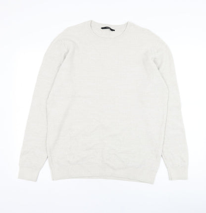 George Mens Ivory Round Neck  Cotton Pullover Jumper Size L