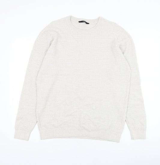 George Mens Ivory Round Neck  Cotton Pullover Jumper Size L