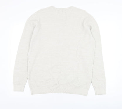 George Mens Ivory Round Neck  Cotton Pullover Jumper Size L