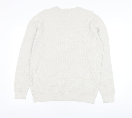 George Mens Ivory Round Neck  Cotton Pullover Jumper Size L