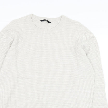 George Mens Ivory Round Neck  Cotton Pullover Jumper Size L