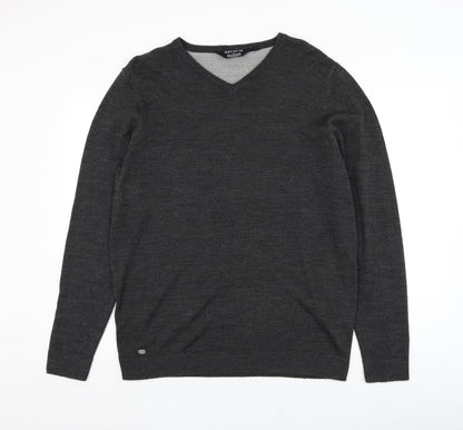 Kensington Mens Grey V-Neck  Acrylic Pullover Jumper Size L