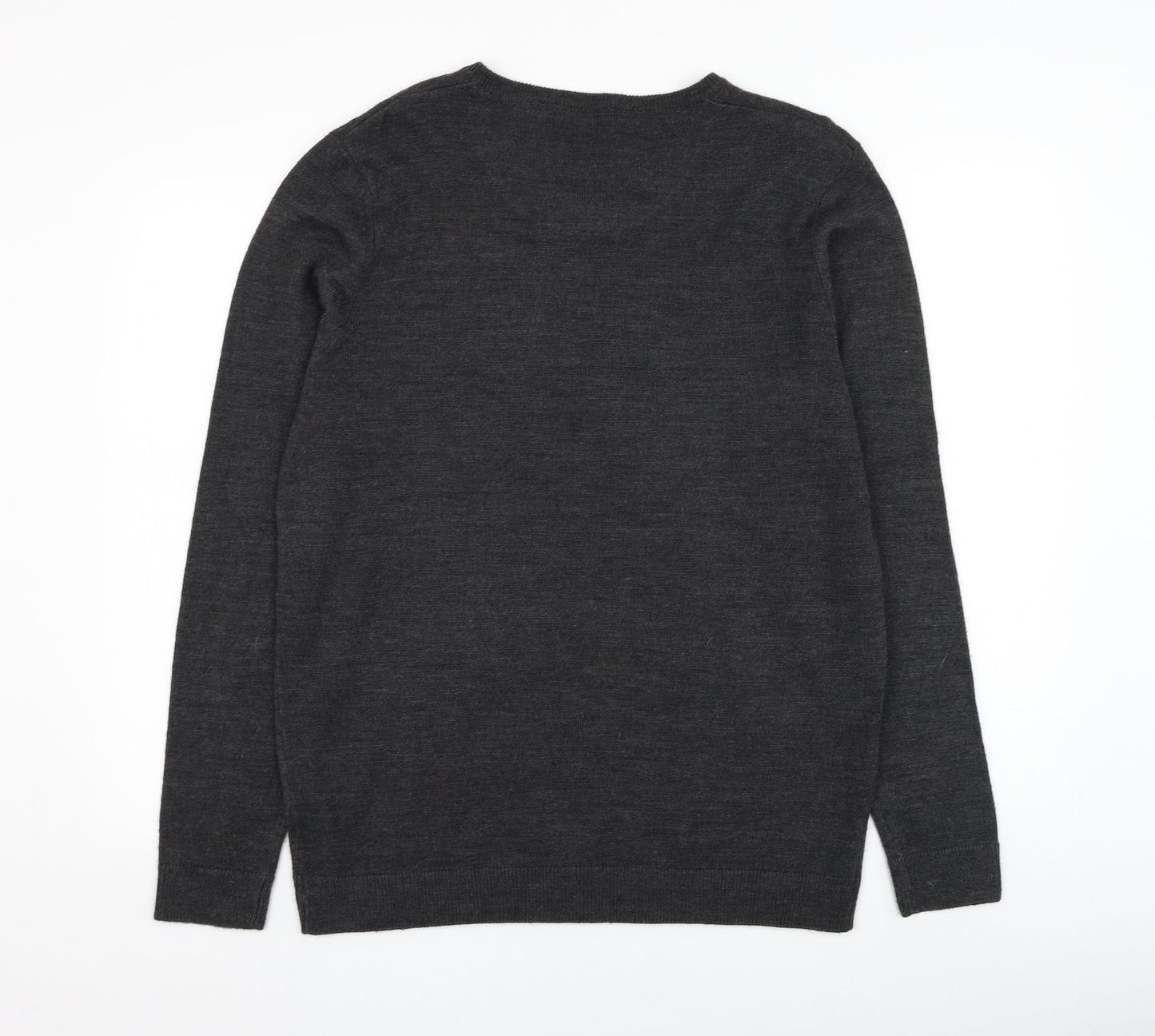 Kensington Mens Grey V-Neck  Acrylic Pullover Jumper Size L