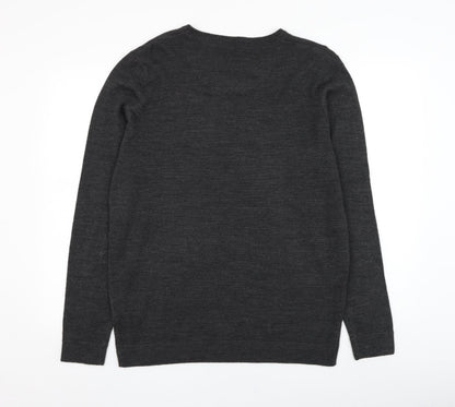 Kensington Mens Grey V-Neck  Acrylic Pullover Jumper Size L