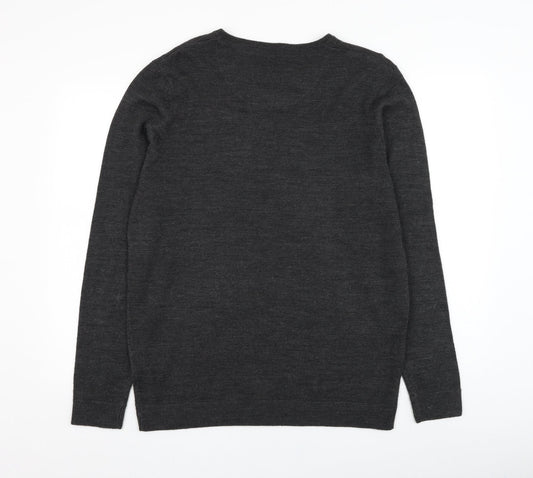 Kensington Mens Grey V-Neck  Acrylic Pullover Jumper Size L