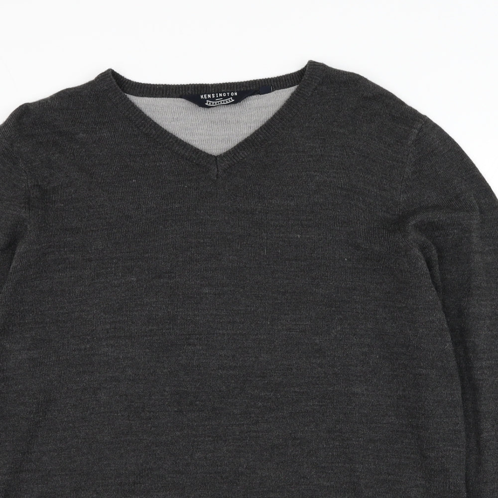 Kensington Mens Grey V-Neck  Acrylic Pullover Jumper Size L