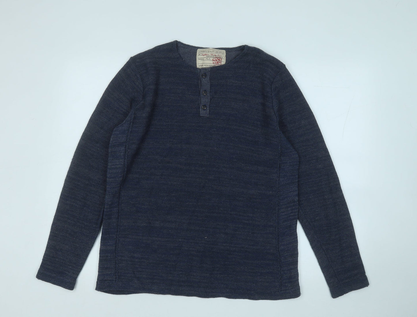 sandstone Mens Blue Round Neck  Cotton Pullover Jumper Size S