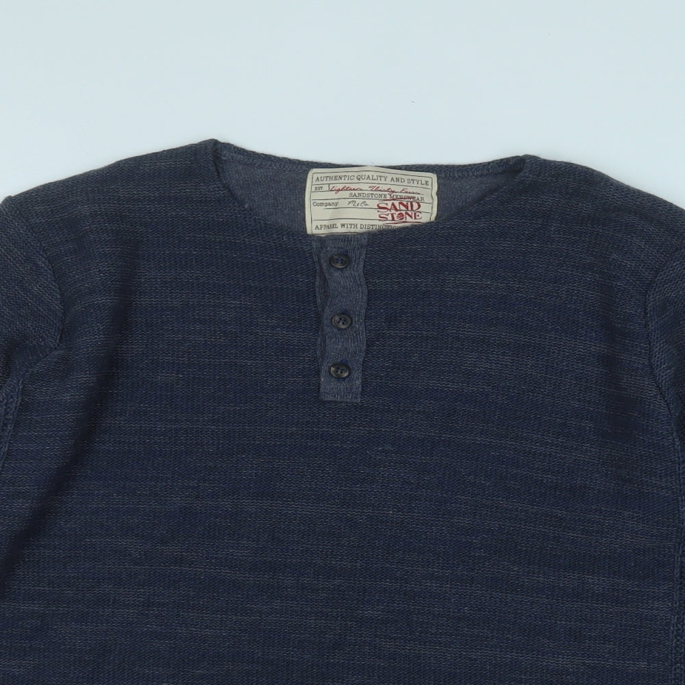 sandstone Mens Blue Round Neck  Cotton Pullover Jumper Size S