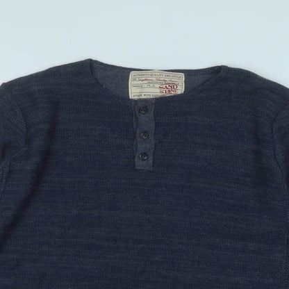 sandstone Mens Blue Round Neck  Cotton Pullover Jumper Size S